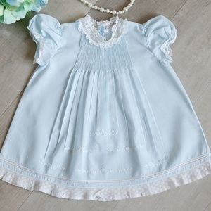 RARE Blue Heirloom Dress & Slip Newborn to 3 Month Feltman Brothers Vintage Lace